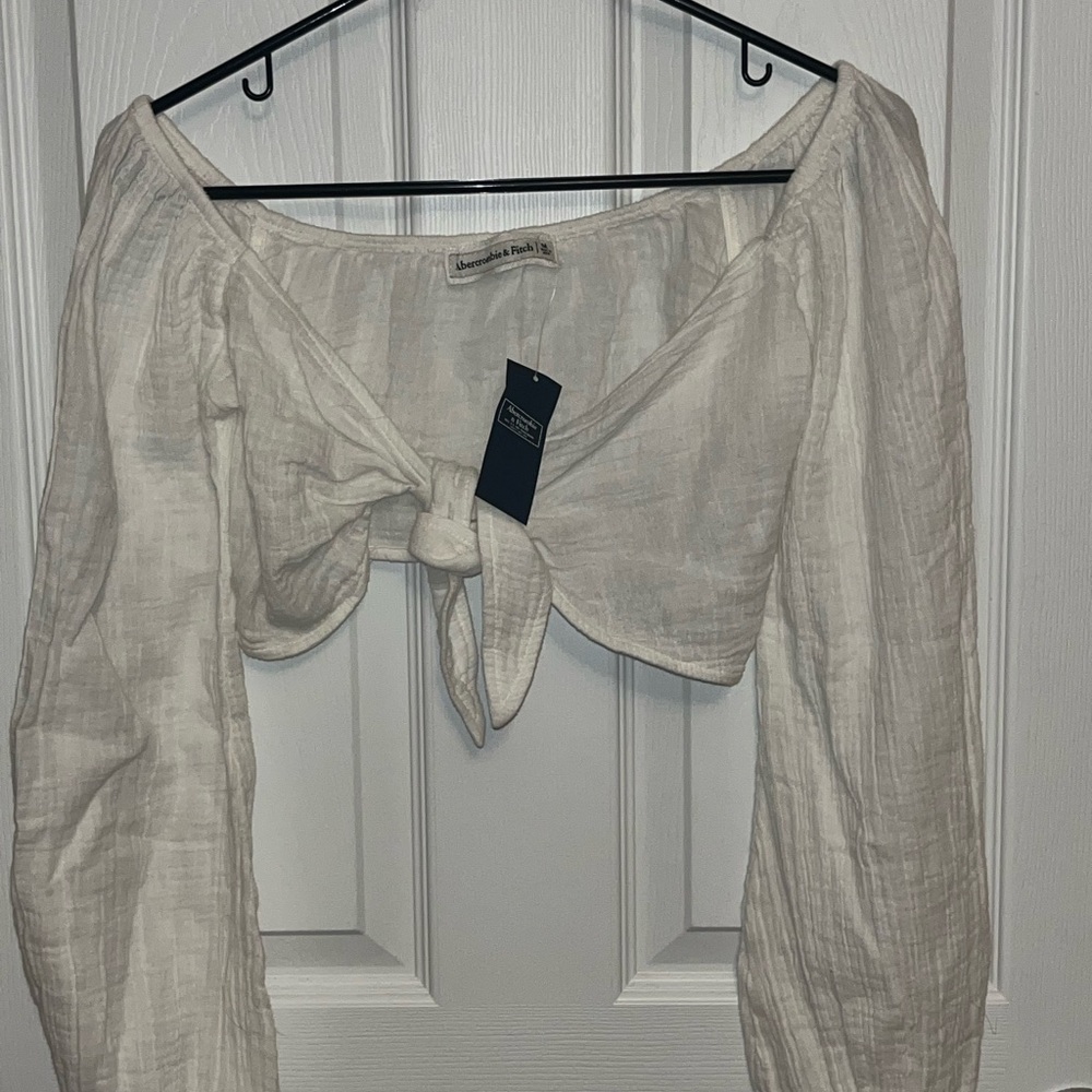 A&F White Women's Crop Front-Tie Top